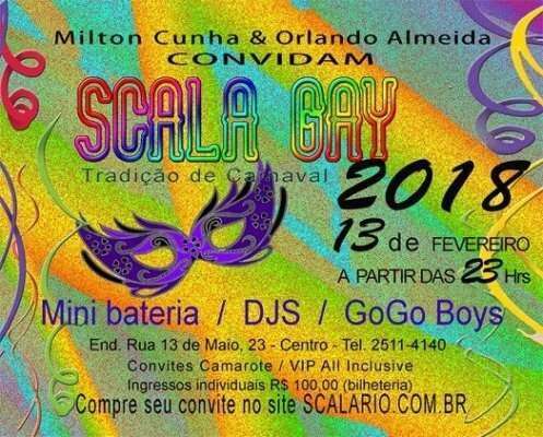SCALA fará seu Baile Gay de Gala na terça de Carnaval